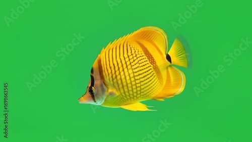 Green Screen Nature & Environment Vibrant Yellow Fish Swimming Against Bright Green Background