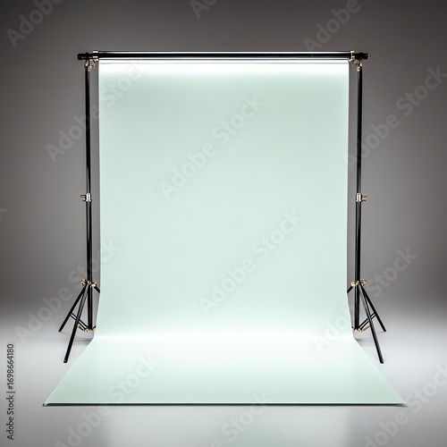A clean, minimalistic photo backdrop set up for photography. The smooth, light green surface provides an ideal canvas for portraits, products, or creative compositions.