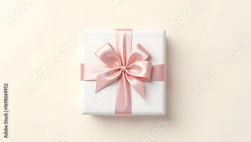 White gift box tied with blue ribbon on clean background