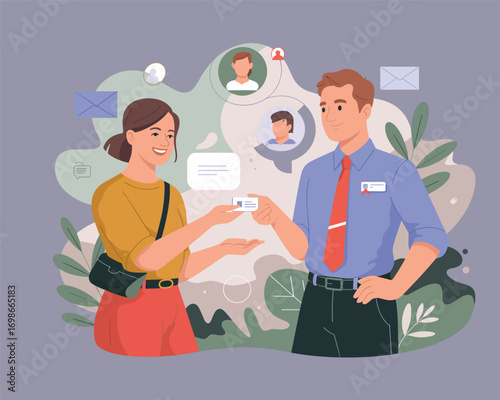 Business Networking Illustration Exchanging Contact Information for Professional Growth