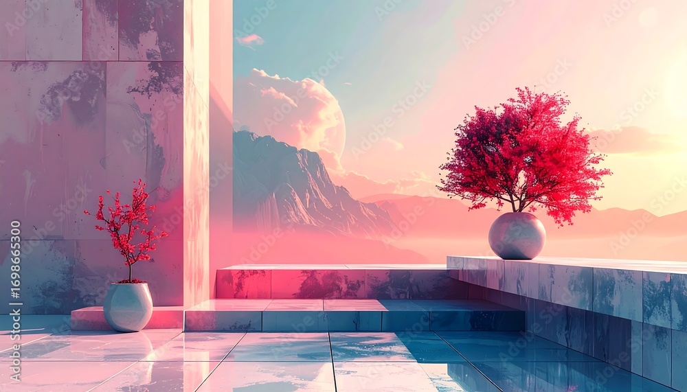 Fototapeta premium Pink-toned architectural scene