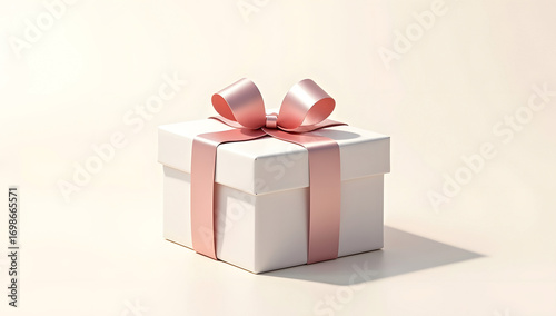 White gift box tied with blue ribbon on clean background