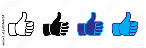 Four different thumbs up icons isolated on transparent background