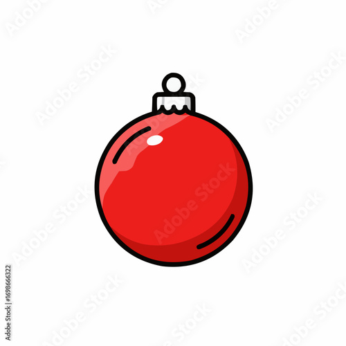 Red glass Christmas bauble with shiny finish on white background  