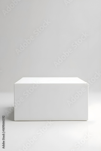 White gift box tied with blue ribbon on clean background