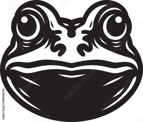 Whimsical cartoon frog face with big eyes and wide smile adorable amphibian icon
