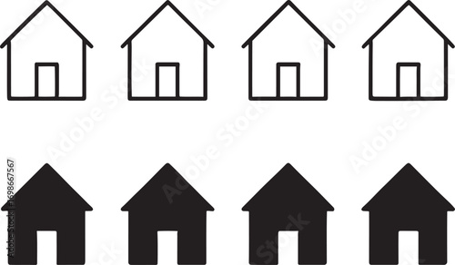 Row of house icons in outline and solid fill styles home building