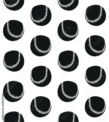 Vector seamless pattern of hand drawn sketch doodle baseball ball isolated on white background