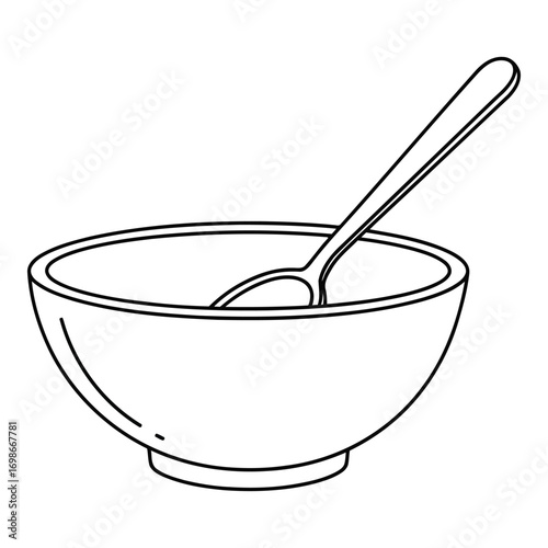 Vector art of simple line drawing of a bowl with a spoon