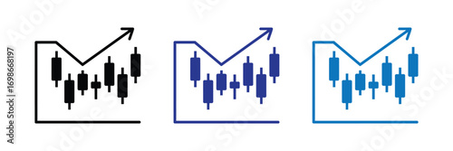 Candlestick chart icon showing upward trend and financial growth, isolated on transparent background