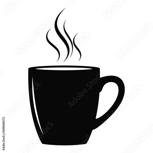 Vector art of black silhouette of a steaming coffee mug