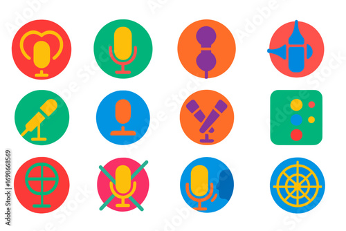 Microphone Pickup Icons. Flat vector icons of microphone pickup patterns: cardioid pattern, omnidirectional pattern, bidirectional