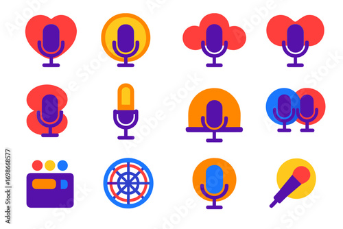 Microphone Pickup Icons. Flat vector icons of microphone pickup patterns: cardioid pattern, omnidirectional pattern, bidirectional