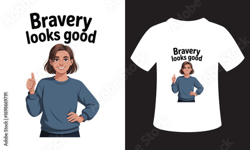 Empowering t-shirt design bravery looks good with confident woman graphic