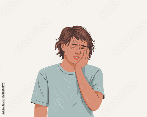 Toothache Anguish A Man's Struggle with Dental Pain in Simple Illustration