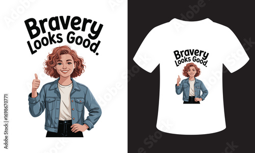 Empowering bravery looks good slogan on a t-shirt with a confident woman