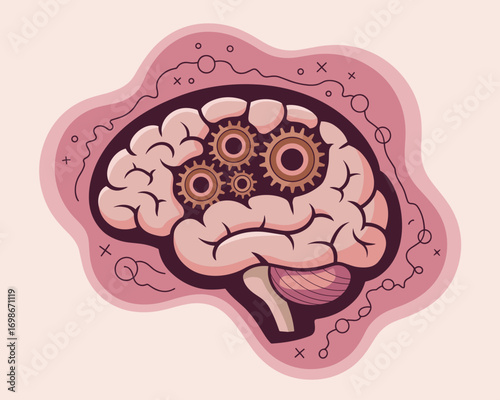 Intricate Gears Inside a Human Brain Representing Complex Thought Processes and Cognitive Function