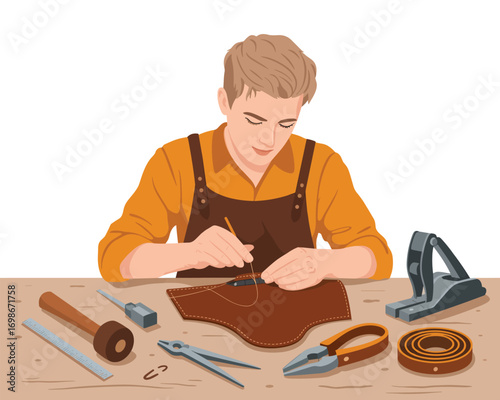 Craftsman at Work A Vector Illustration of Leather Crafting