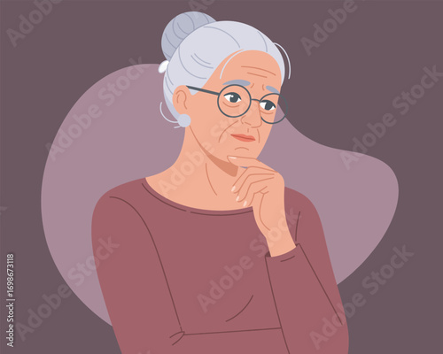 Thoughtful Elderly Woman Portrait Illustration