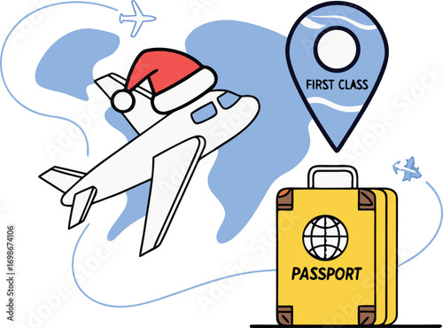 Travel Airplane Luggage Passport Location — Booking & Destination Graphic, Flat Design