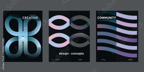 Modern abstract graphic design concepts showcasing creative community and design ideas with gradients and shapes