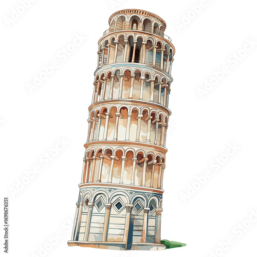 Leaning Tower of Pisa. Leaning Tower of Pisa watercolor vector illustration