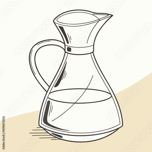 Elegant glass pitcher with a handle and liquid