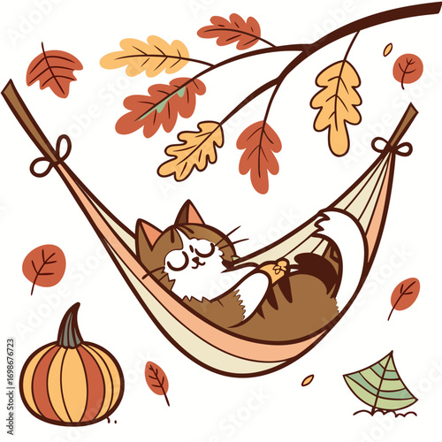 Happy Maine Coon with carrying a gift box, set in a charming Thanksgiving theme – Harvest Blessings color vector art