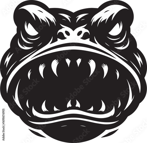Fierce frog face close up intense stare grumpy amphibian black and white art