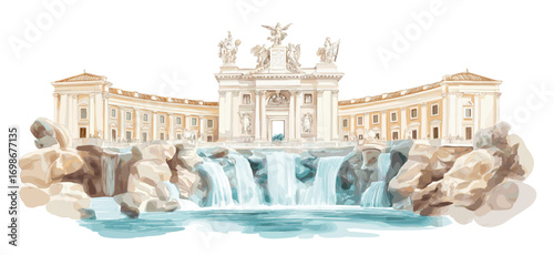 Trevi Fountain. Trevi Fountain watercolor vector illustration