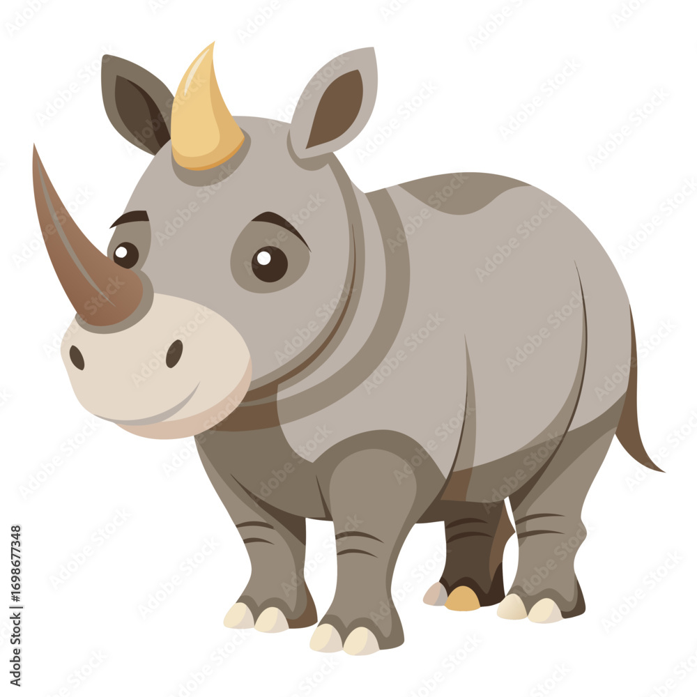Obraz premium Adorable Cartoon Rhino Illustration Perfect for Children's Books and Educational Materials, A Charming and Playful Animal Design Ready for Your Creative Projects