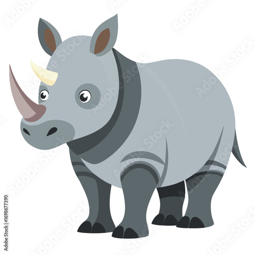Adorable cartoon rhinoceros illustration ready for your designs, perfect for children's books, educational resources, and wildlife conservation campaigns seeking a friendly, approachable mascot