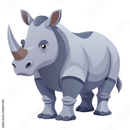 Captivating cartoon rhinoceros with detailed shading, perfect for educational materials or children's books, showcasing a vibrant and engaging wildlife illustration, ideal for digital designs