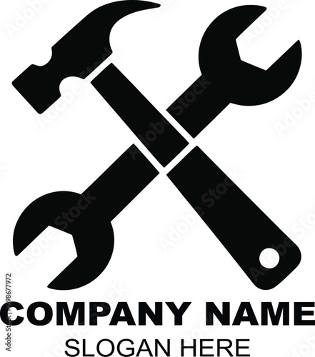 Professional Construction Company Logo Featuring Crossed Tools for Brand Identity