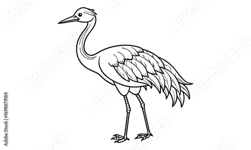 Crane Kids t shirt design silhouette and vector line art, High-Quality Illustration, Ideal for Relaxation and Stress Relief, Perfect for Adult Coloring Books and Printable Art Therapy.