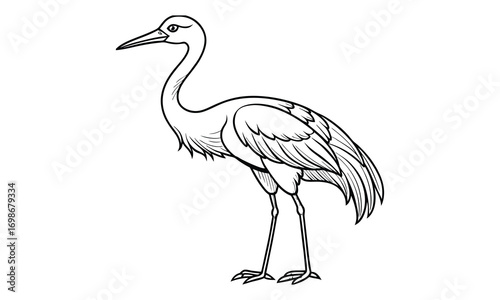 Crane Kids t shirt design silhouette and vector line art, High-Quality Illustration, Ideal for Relaxation and Stress Relief, Perfect for Adult Coloring Books and Printable Art Therapy.