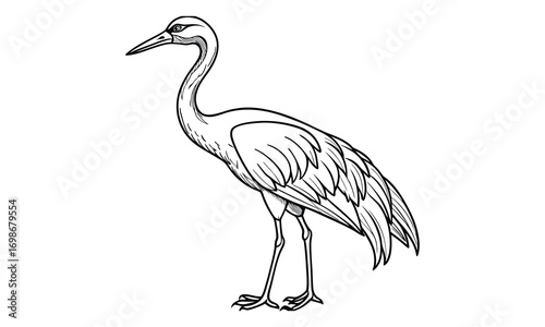 Crane Kids t shirt design silhouette and vector line art, High-Quality Illustration, Ideal for Relaxation and Stress Relief, Perfect for Adult Coloring Books and Printable Art Therapy.