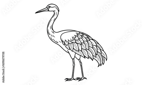 Crane Kids t shirt design silhouette and vector line art, High-Quality Illustration, Ideal for Relaxation and Stress Relief, Perfect for Adult Coloring Books and Printable Art Therapy.