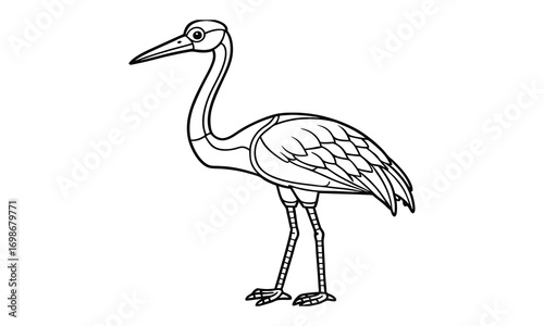 Crane Kids t shirt design silhouette and vector line art, High-Quality Illustration, Ideal for Relaxation and Stress Relief, Perfect for Adult Coloring Books and Printable Art Therapy.