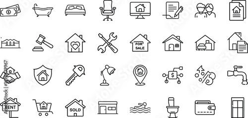 Set of hand drawn real estate icons for property services and home ownership vector