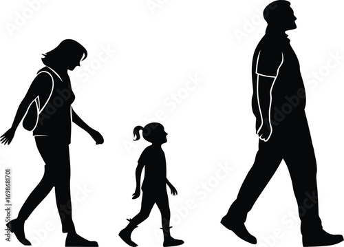 Family silhouette walking together, a simple modern icon representing unity and connection in life