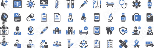 Comprehensive healthcare icon set for medical technology and digital health applications vector