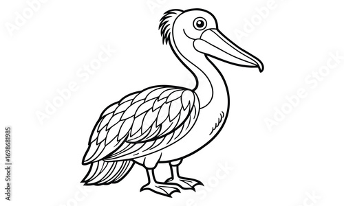 Pelican Kids t shirt design silhouette and vector line art, Detailed High-Quality Line Art, Suitable for Adult Coloring Books, Stress Relief, Relaxation, and Printable Art Therapy Projects.