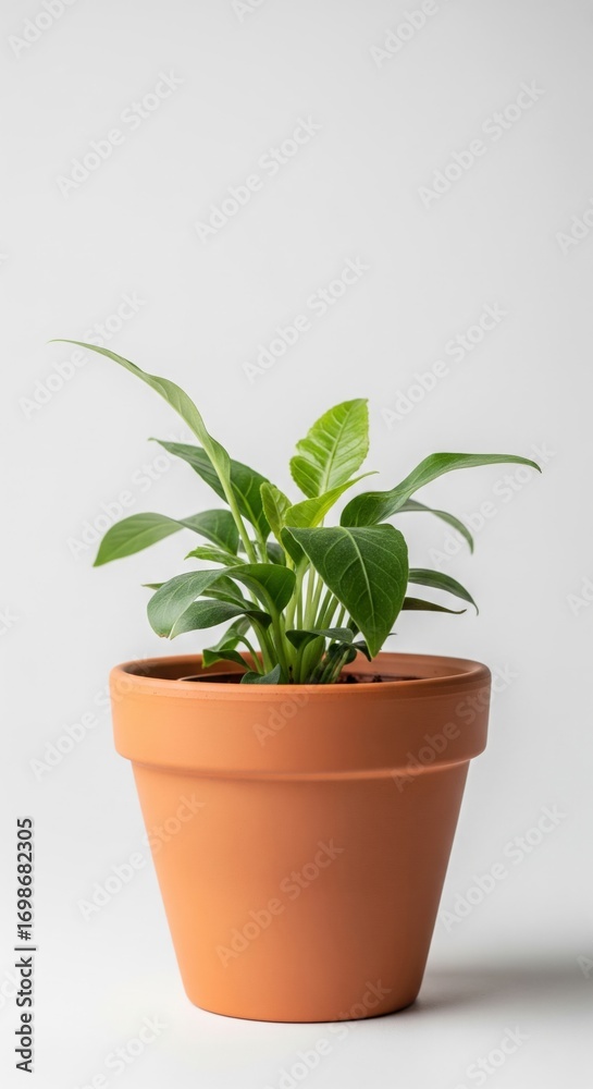 Fototapeta premium Dieffenbachia plant in a terracotta pot set against a clean white background, perfect for adding a touch of nature to any design project, symbolizing growth and freshness .