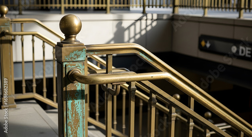 Brass Railing Staircase Architecture Detail.