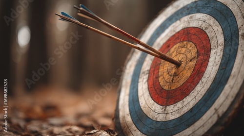 Target and arrows in forest