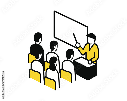 A simple vector illustration of a presentation, class, or briefing session