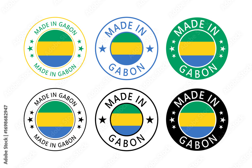 Fototapeta premium Gabon Made in Stamp in circle with flag Vector template on white background