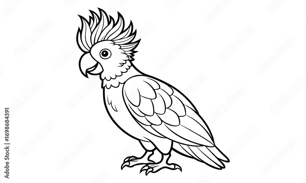 Obraz premium Cockatoo Kids t shirt design silhouette and vector line art, High-Quality Illustration, Ideal for Relaxation and Stress Relief, Perfect for Adult Coloring Books and Printable Art Therapy.