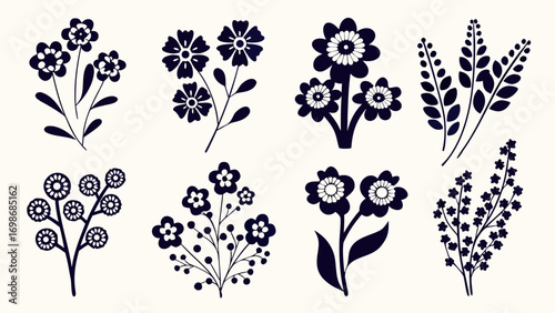 Elegant floral silhouettes bring natural beauty and artistic charm to designs, perfect for branding.
